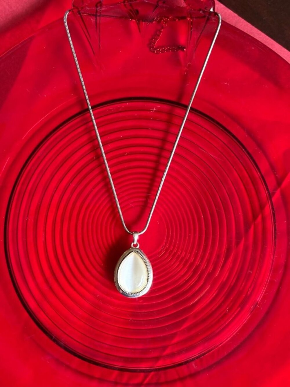 Lia Sophia Reversible Teardrop Pendant Necklace Silver Cat Eye Filigree